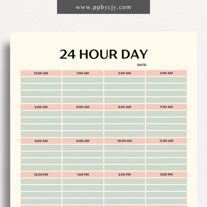 24-Hour Day Planner Printable Template for Time Management and Scheduling