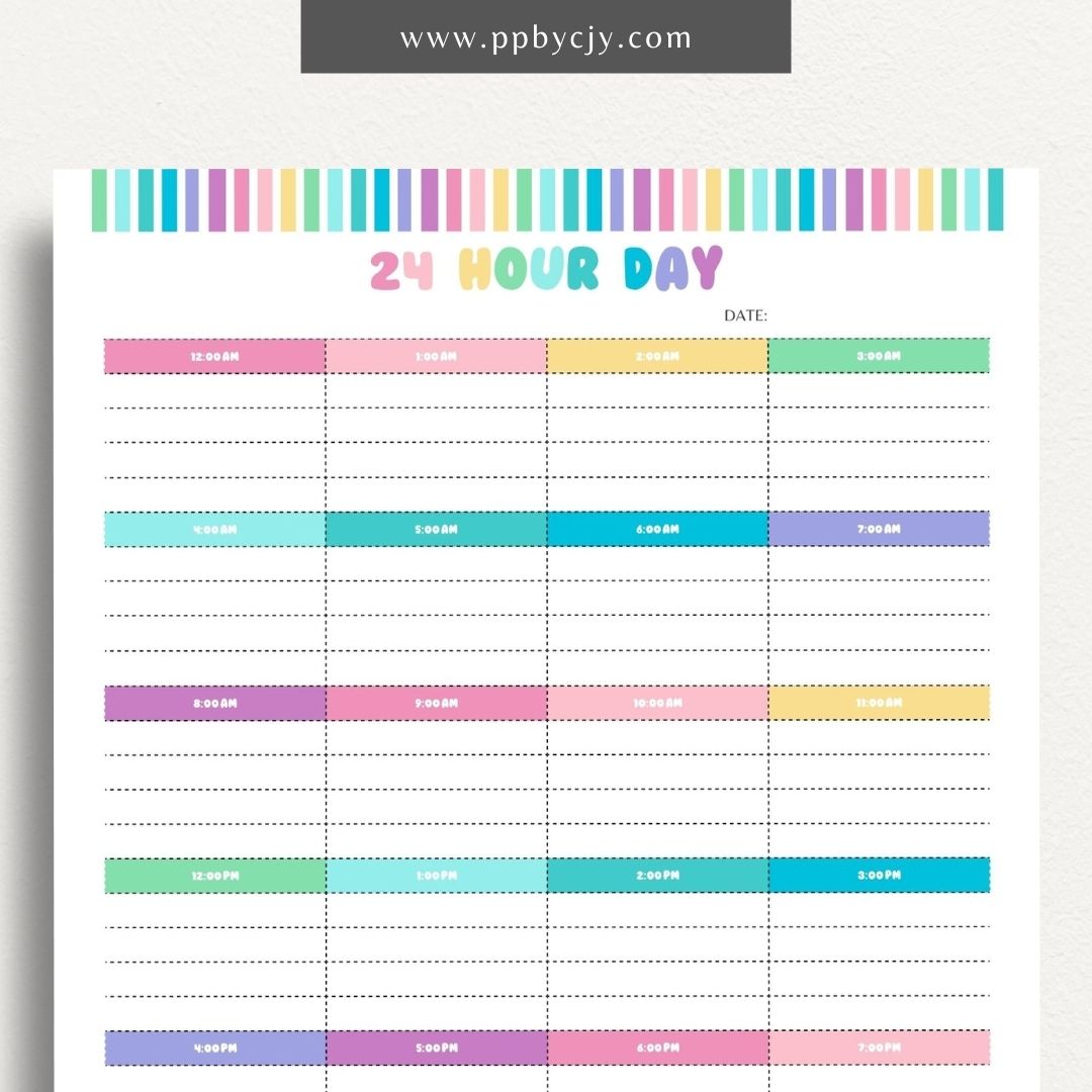 24-Hour Day Planner Printable Template for Time Management and Scheduling