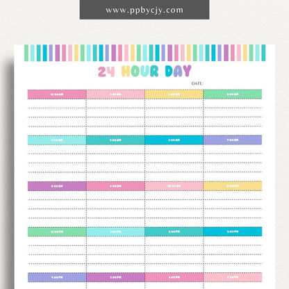 24-Hour Day Planner Printable Template for Time Management and Scheduling