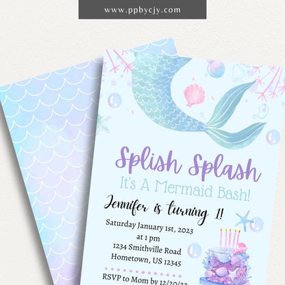 Mermaid Birthday Invitation Printable – Editable digital download with an ocean-inspired design for magical party celebrations.