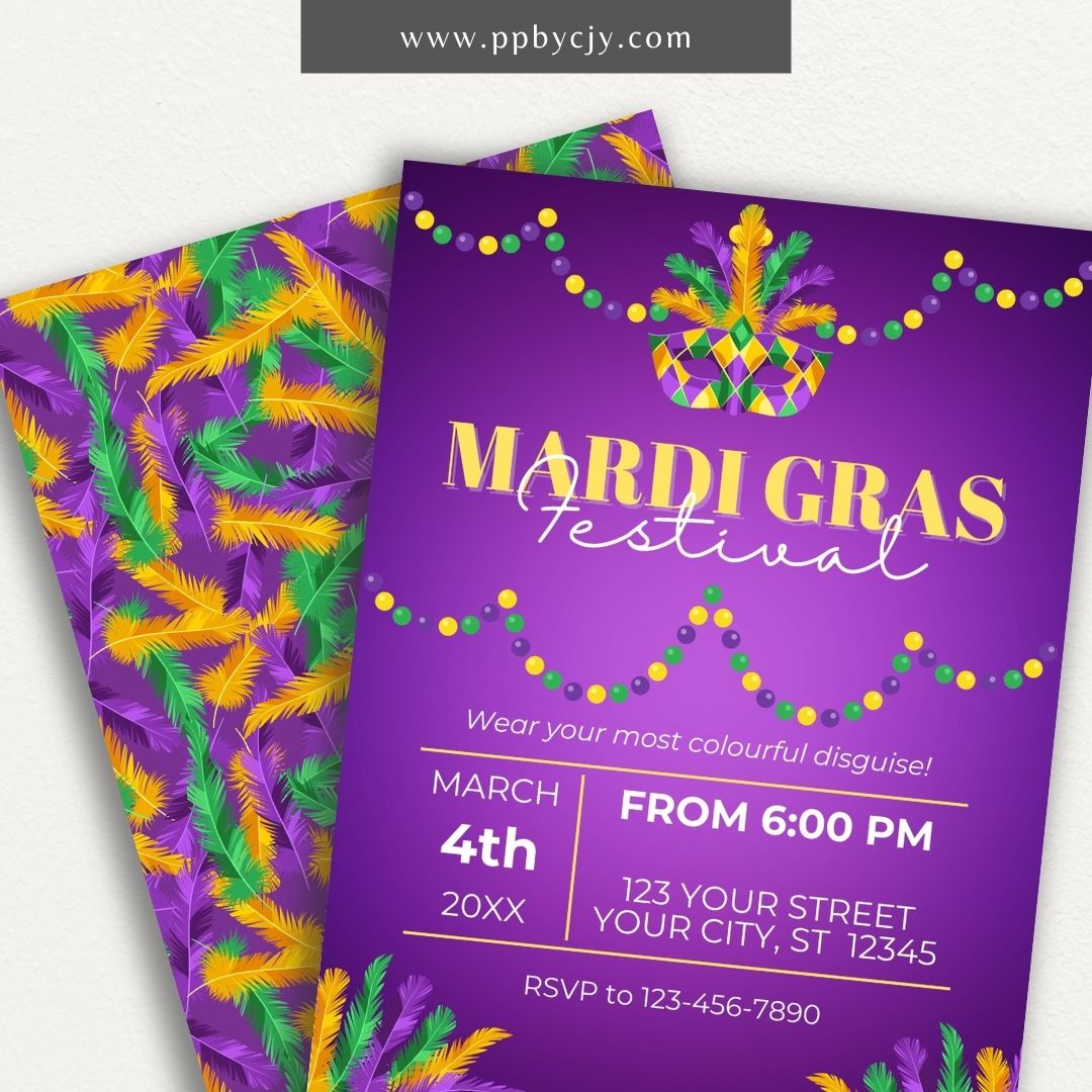 Mardi Gras Invitation Template Printable – Digital download for carnival invites