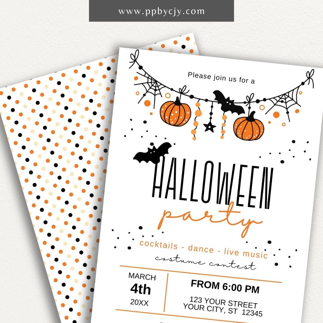 Halloween Invitation with Pumpkins – Printable spooky party invite for Halloween.