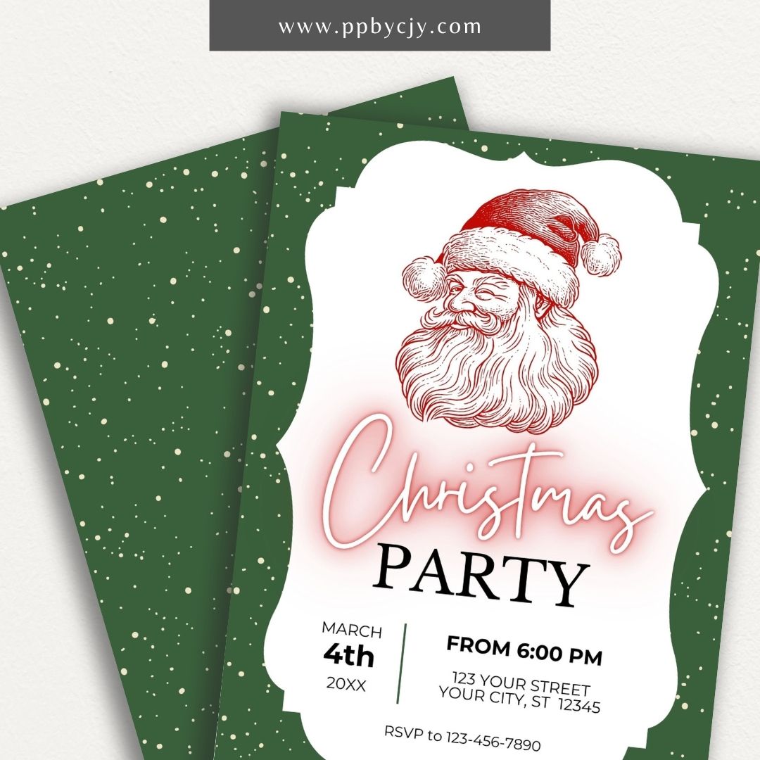 Winking Santa Christmas Invitation – Fun and festive printable holiday invitation featuring a playful winking Santa Claus.