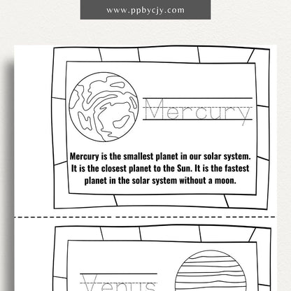 Solar System Staple Book Printable Template – Digital download for creating a staple-bound book with educational content and illustrations about the solar system