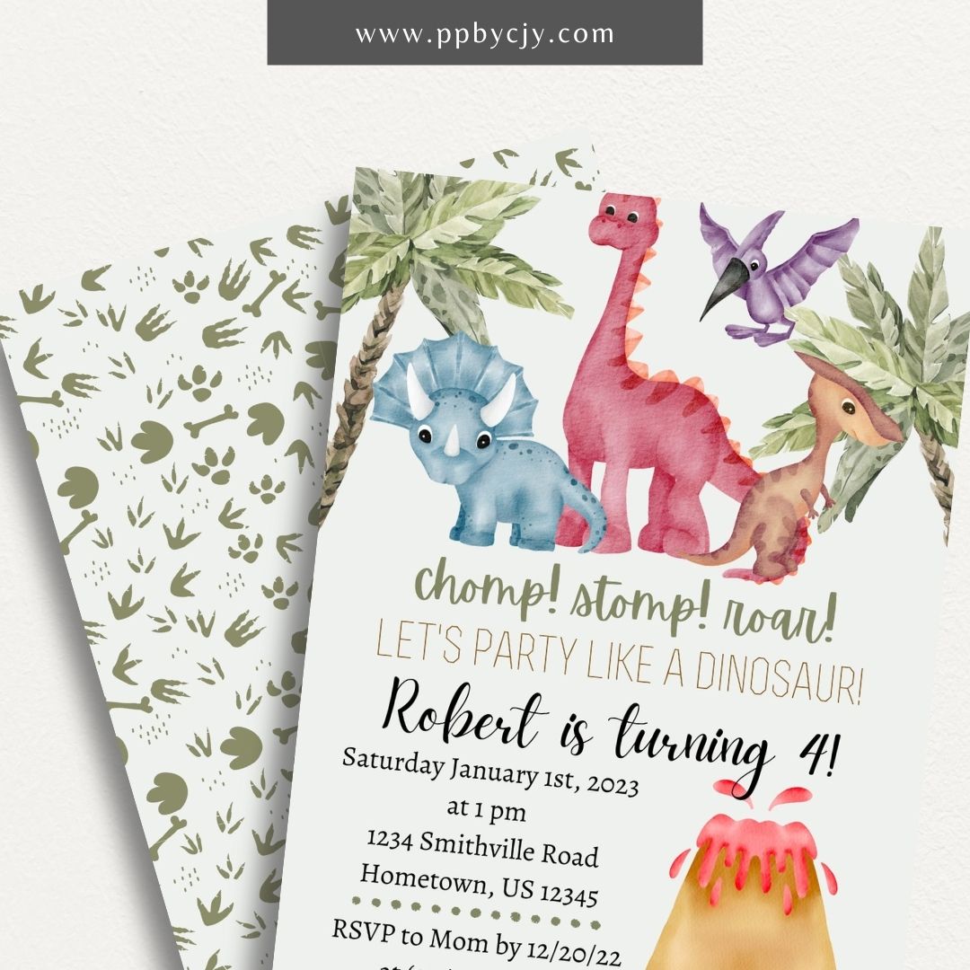 Dinosaur Party Invitation Template – Digital download for editable and printable dino-themed invitations