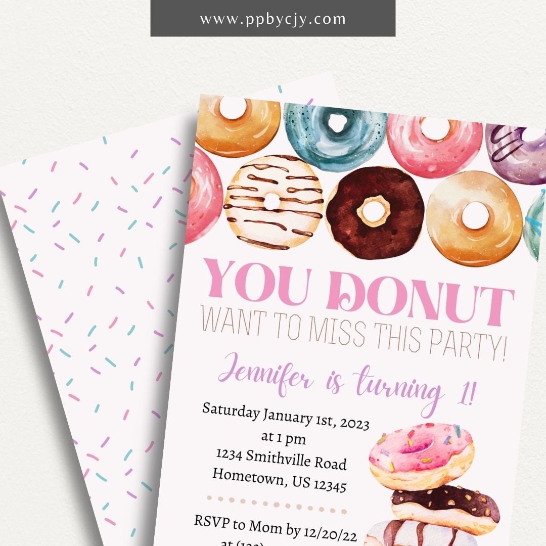 Donut Party Invitation – Digital download for editable donut-themed celebration invitations