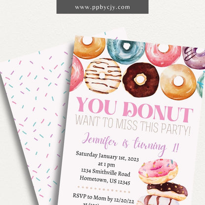 Donut Party Invitation – Digital download for editable donut-themed celebration invitations