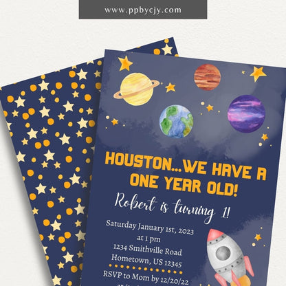 Space Planet Invitation Printable Template – Editable digital download for a cosmic-themed party.