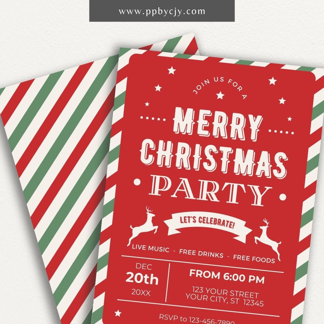 Christmas Party Invitation Printable – Editable festive holiday dinner or gathering template.