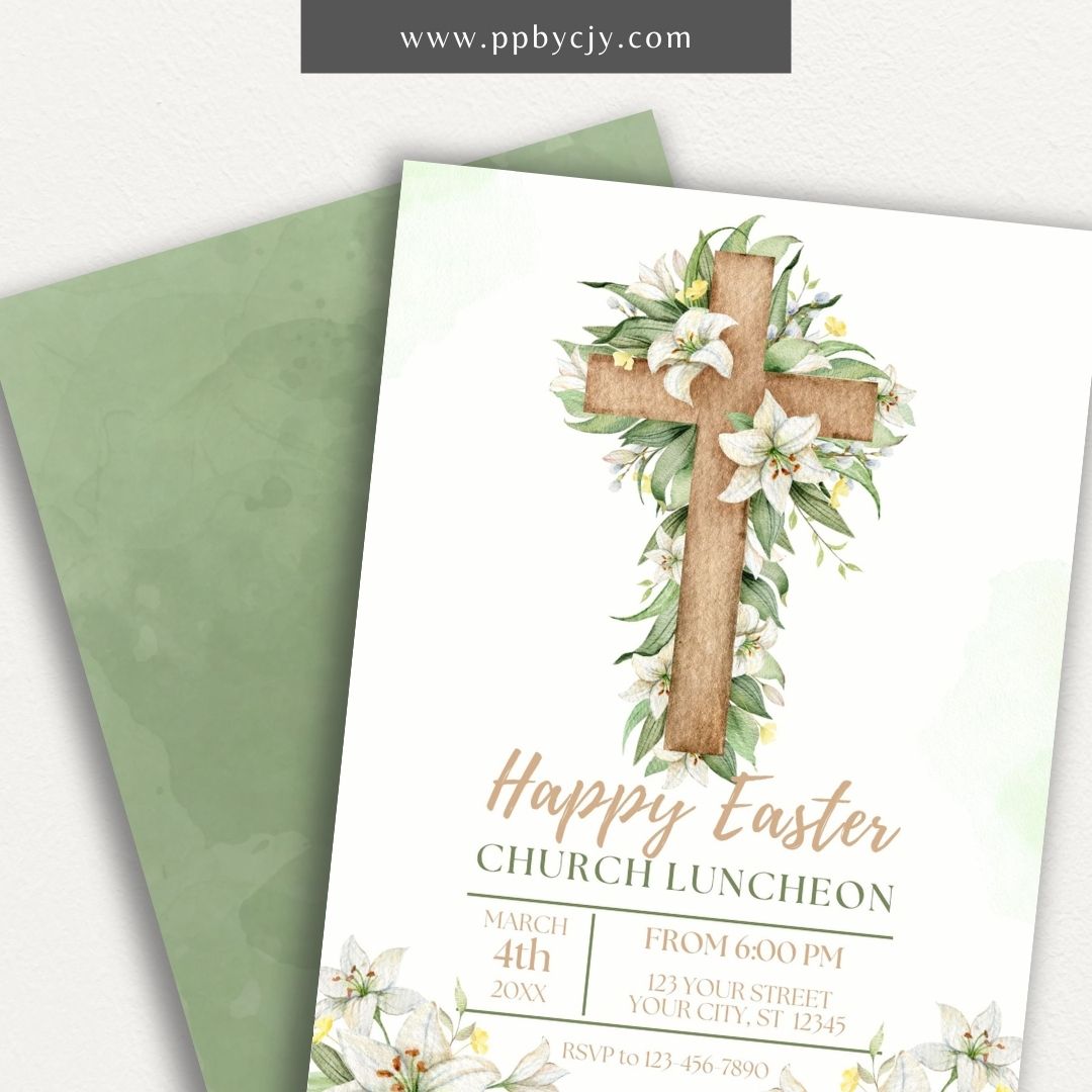 Easter Invitation with Cross Design – Printable faith-centered party invite for Easter celebration.