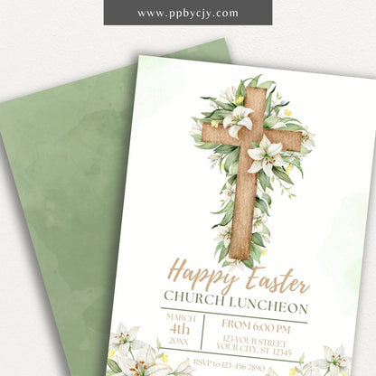 Easter Invitation with Cross Design – Printable faith-centered party invite for Easter celebration.