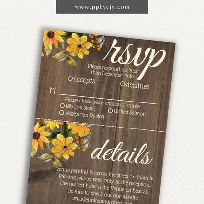 Rustic Wedding Invitation Set with yellow Flowers, Wood Background, and String Lights – Includes Invitation, Save-the-Date, RSVP, Details Card, and Thank-You Card