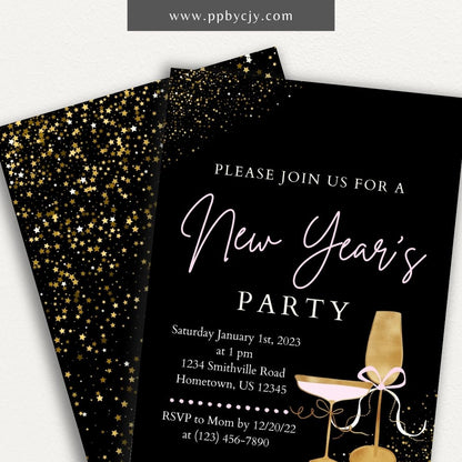 Sparkling New Year's Eve Party Invitation Template Printable – Digital download with glitter and fireworks