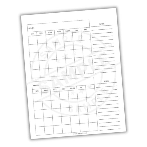 Two blank calendar sheets with grid layout on a white background