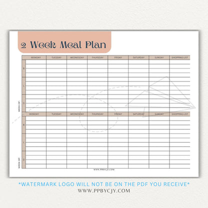 2 Week Meal Planner Printable PDF Template