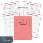 Set of medication management forms with a pink cover on a white background