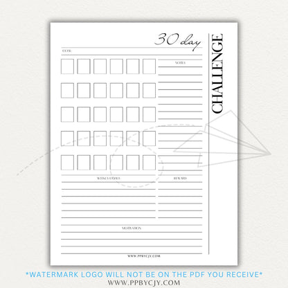 30 Day Goal Challenge Printable Template – Digital Download for Setting and Tracking Goals