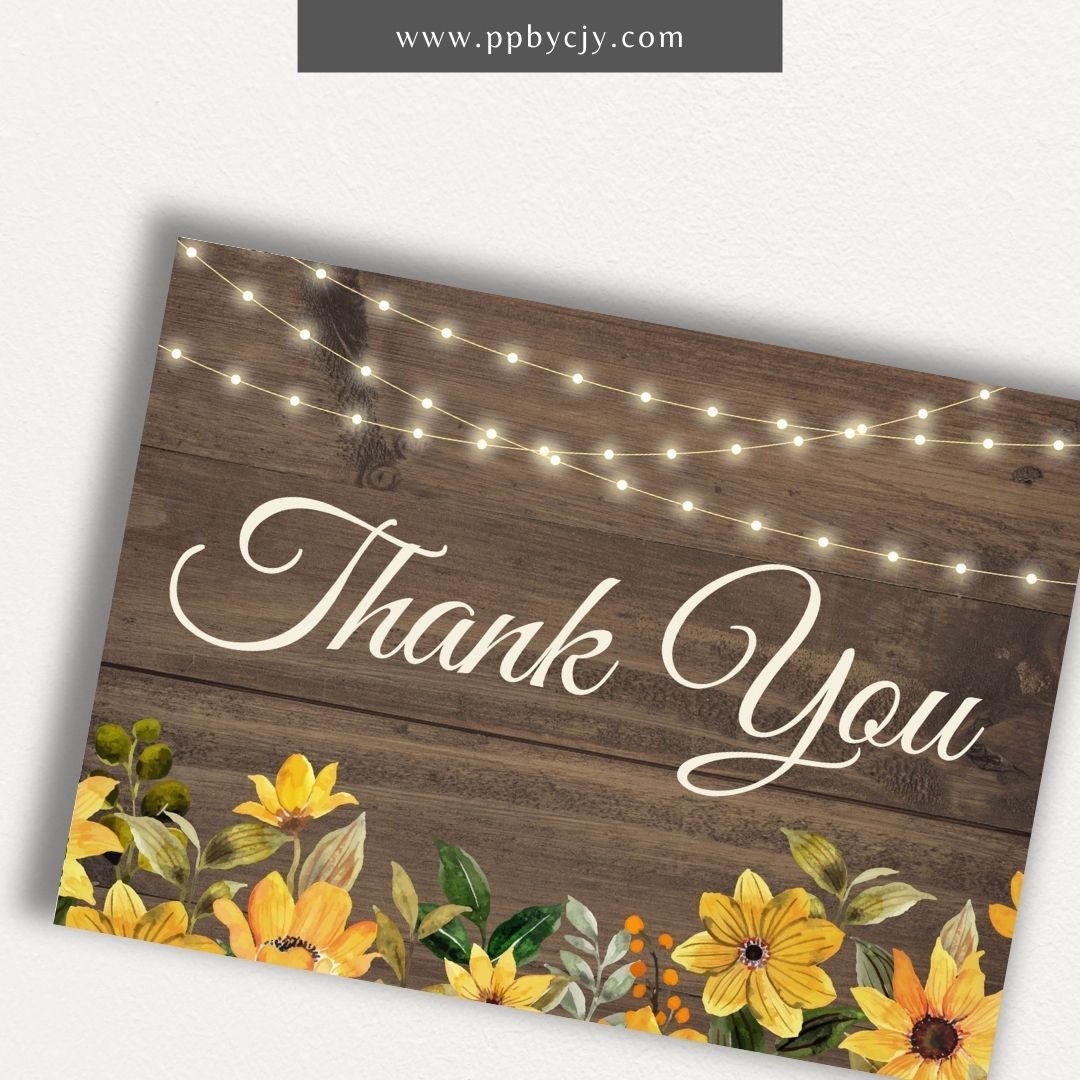 Rustic Wedding Invitation Set with yellow Flowers, Wood Background, and String Lights – Includes Invitation, Save-the-Date, RSVP, Details Card, and Thank-You Card