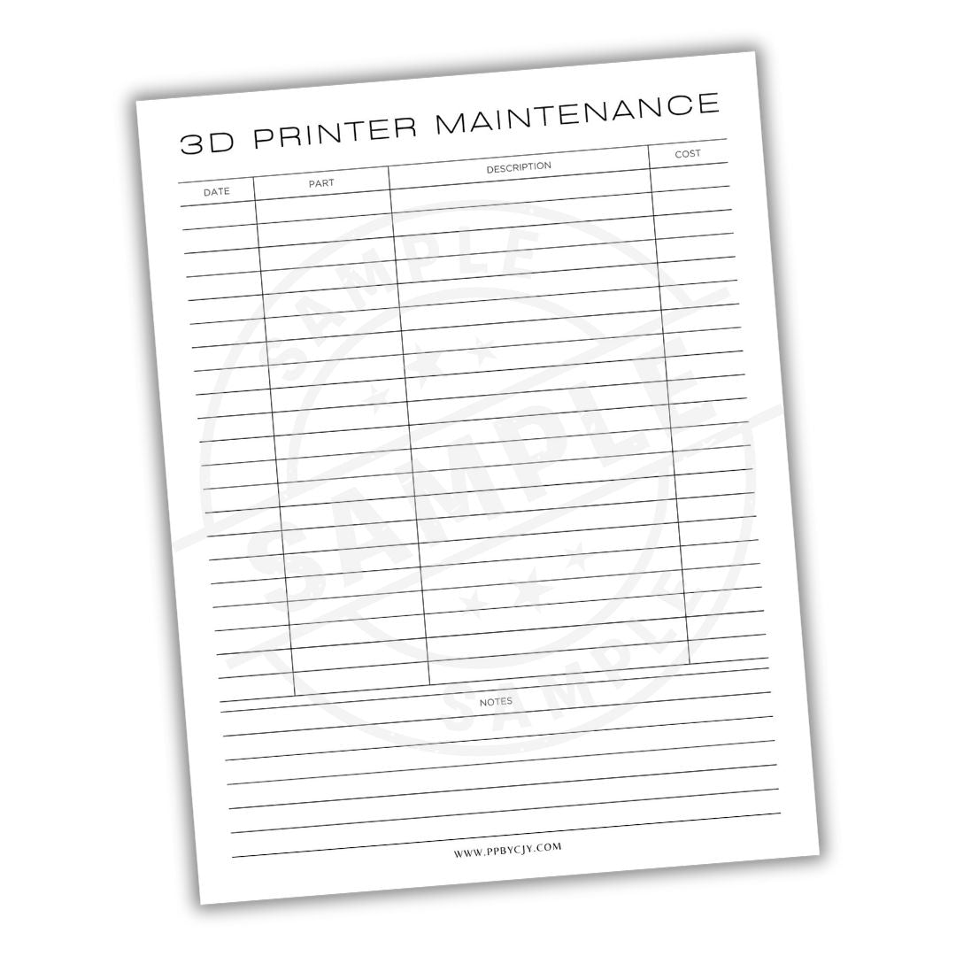 3D Printer Maintenance checklist on a white background