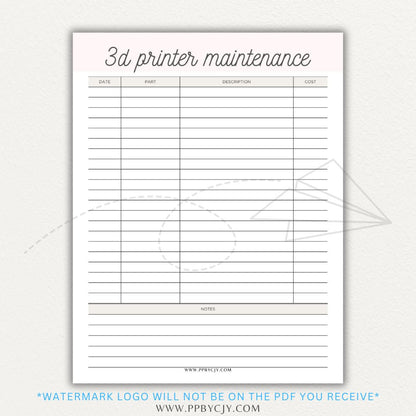 3D Printer Maintenance Printable PDF Template