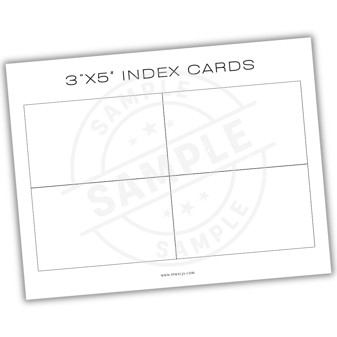 3x5 index card template with grid lines on a white background