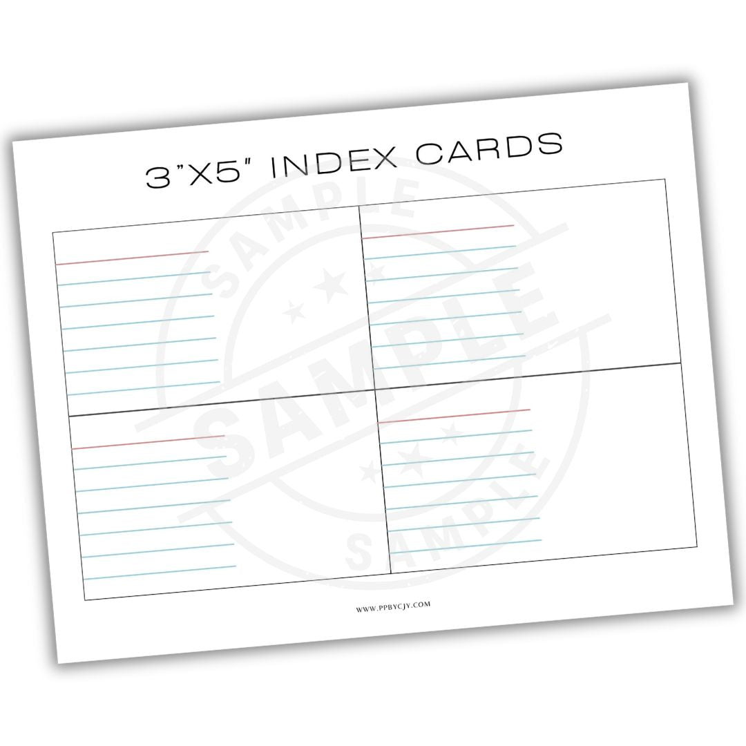 3x5 index card template with grid lines on a white background