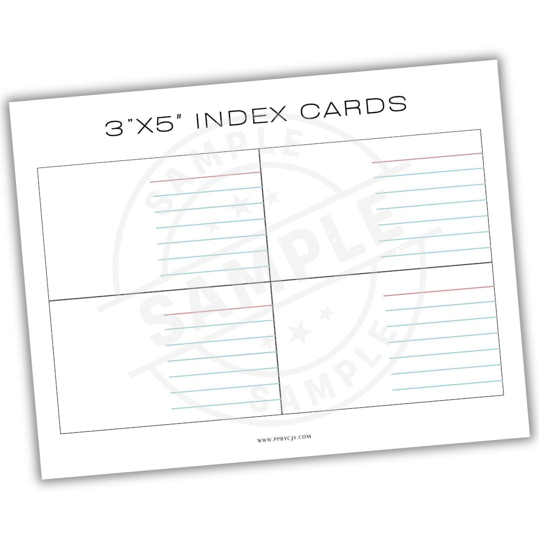 3x5 index card template with grid lines on a white background