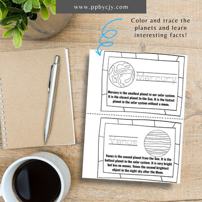 Solar System Staple Book Printable Template – Digital download for creating a staple-bound book with educational content and illustrations about the solar system