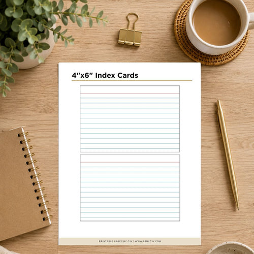 A printable Cash Drawer Count Sheet displayed on a wooden desk flat-lay with a coffee cup, plant, binder clip, notebook, and pen.