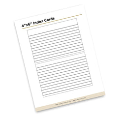 A single printable index card template shown at an angle on a white background. The card is labeled '4" x 6" Index Cards' at the top and has multiple horizontal ruled lines across the center.