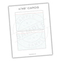 Sheet of lined paper with '4"x6" Cards' text on a white background