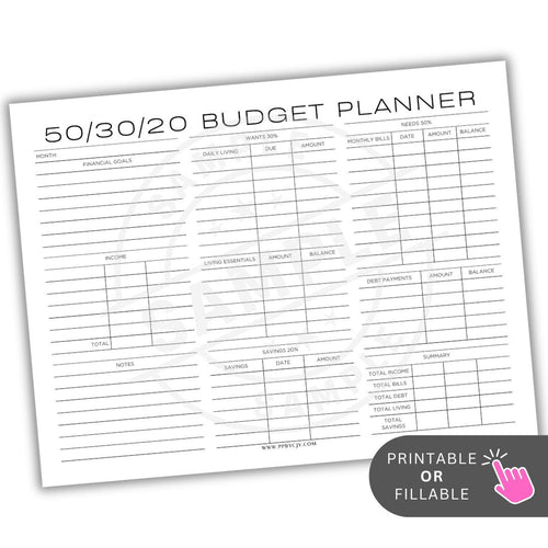 Budget planner sheet with columns for expenses and income on a white background