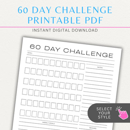 60 Day Goal Challenge Printable Template – Digital Download for Setting and Tracking Goals