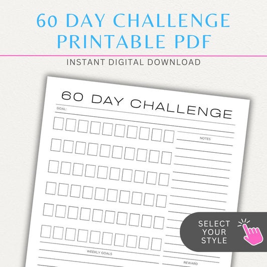 60 Day Goal Challenge Printable Template – Digital Download for Setting and Tracking Goals