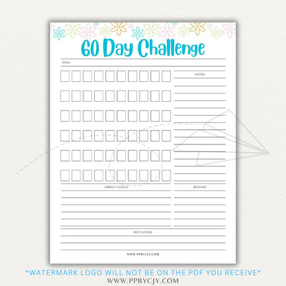 60 Day Goal Challenge Printable Template – Digital Download for Setting and Tracking Goals