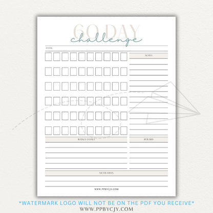 60 Day Goal Challenge Printable Template – Digital Download for Setting and Tracking Goals