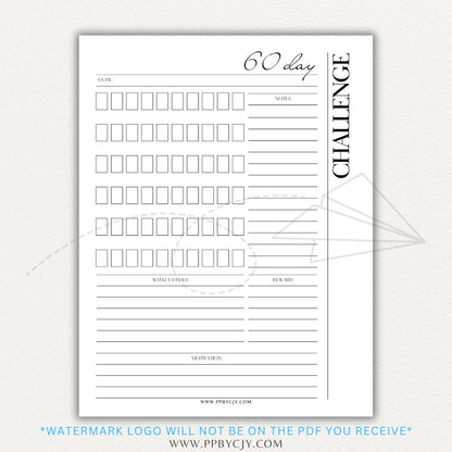 60 Day Goal Challenge Printable Template – Digital Download for Setting and Tracking Goals