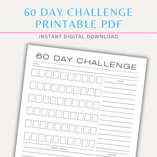 60 Day Goal Challenge Printable Template – Digital Download for Setting and Tracking Goals
