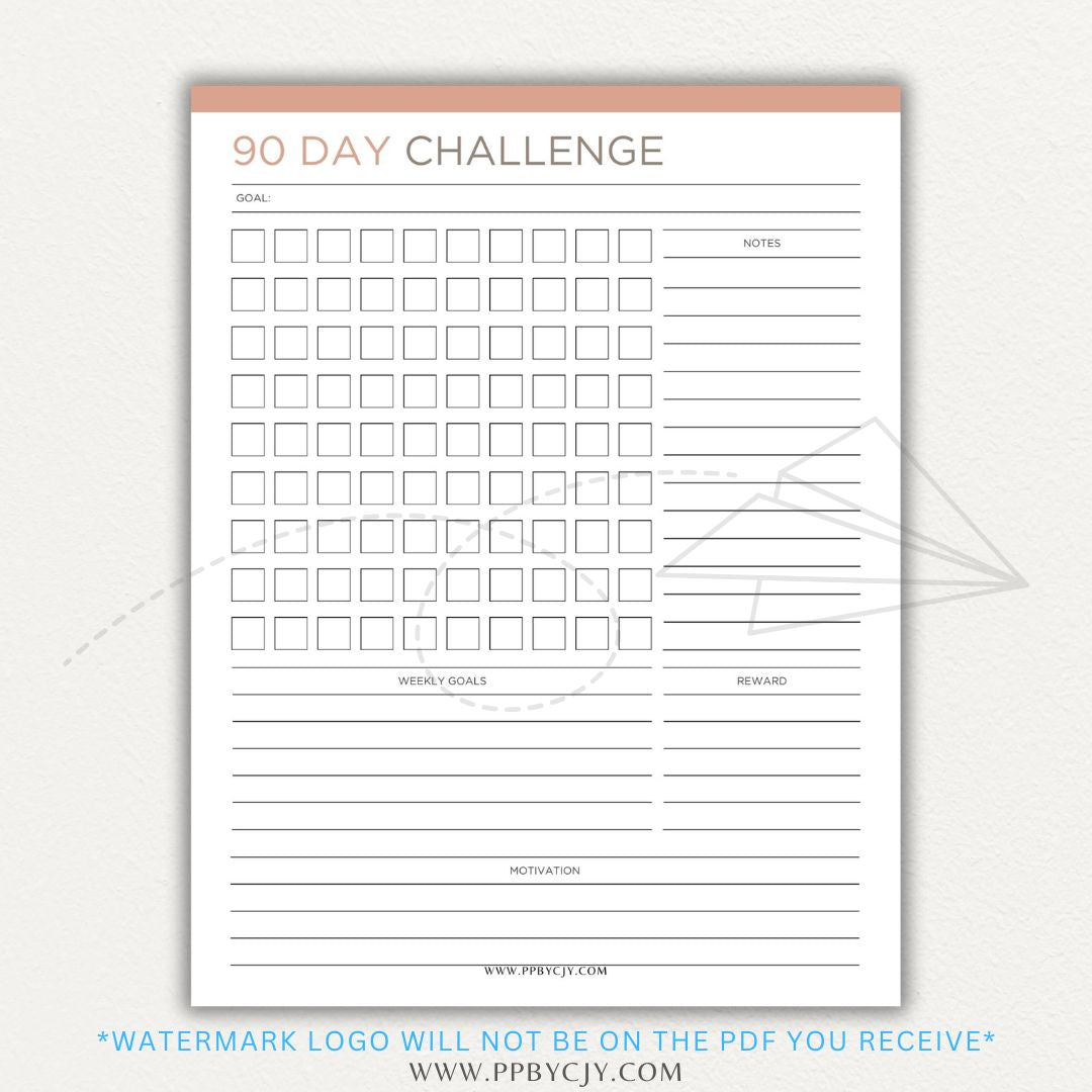 90 Day Goal Challenge Printable Template – Digital Download for Setting and Tracking Goals