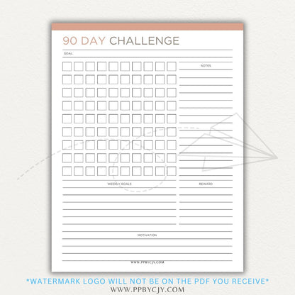 90 Day Goal Challenge Printable Template – Digital Download for Setting and Tracking Goals