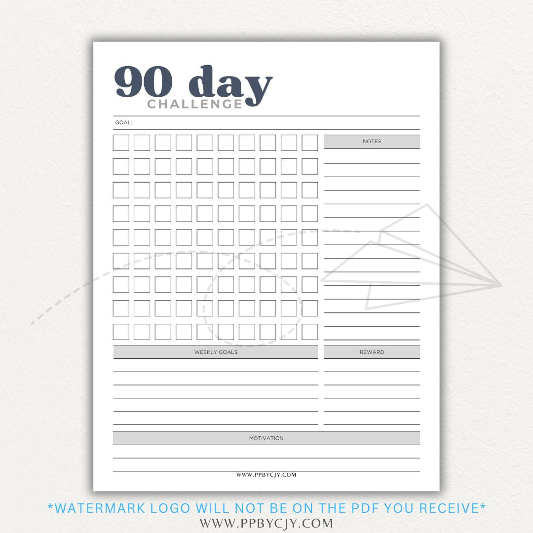 90 Day Goal Challenge Printable Template – Digital Download for Setting and Tracking Goals