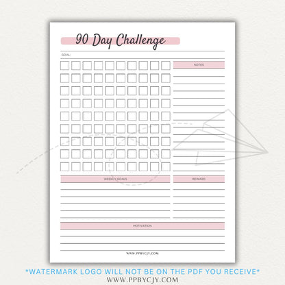 90 Day Goal Challenge Printable Template – Digital Download for Setting and Tracking Goals