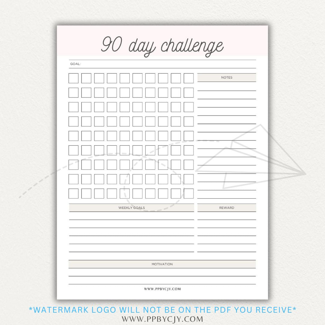 90 Day Goal Challenge Printable Template – Digital Download for Setting and Tracking Goals