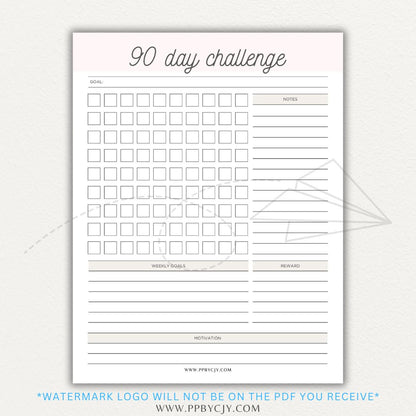 90 Day Goal Challenge Printable Template – Digital Download for Setting and Tracking Goals