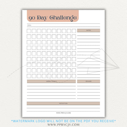 90 Day Goal Challenge Printable Template – Digital Download for Setting and Tracking Goals