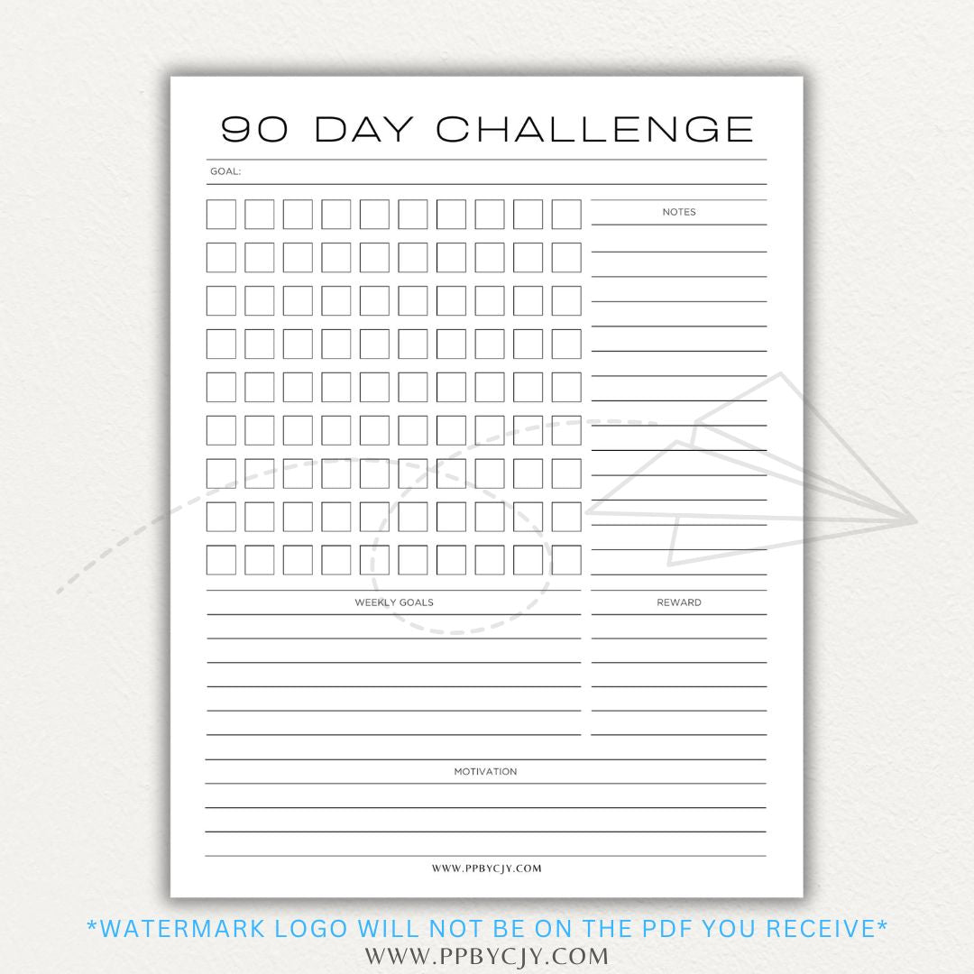 90 Day Goal Challenge Printable Template – Digital Download for Setting and Tracking Goals