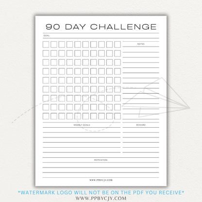 90 Day Goal Challenge Printable Template – Digital Download for Setting and Tracking Goals