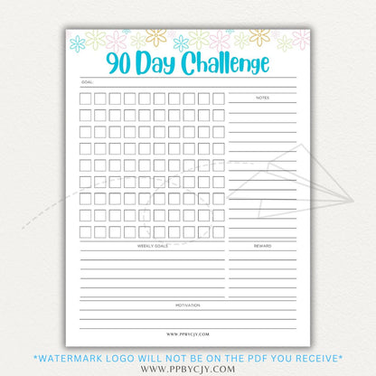 90 Day Goal Challenge Printable Template – Digital Download for Setting and Tracking Goals