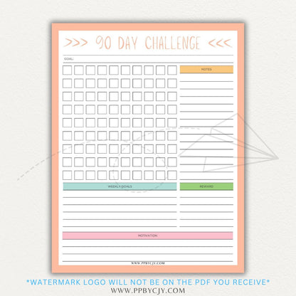 90 Day Goal Challenge Printable Template – Digital Download for Setting and Tracking Goals