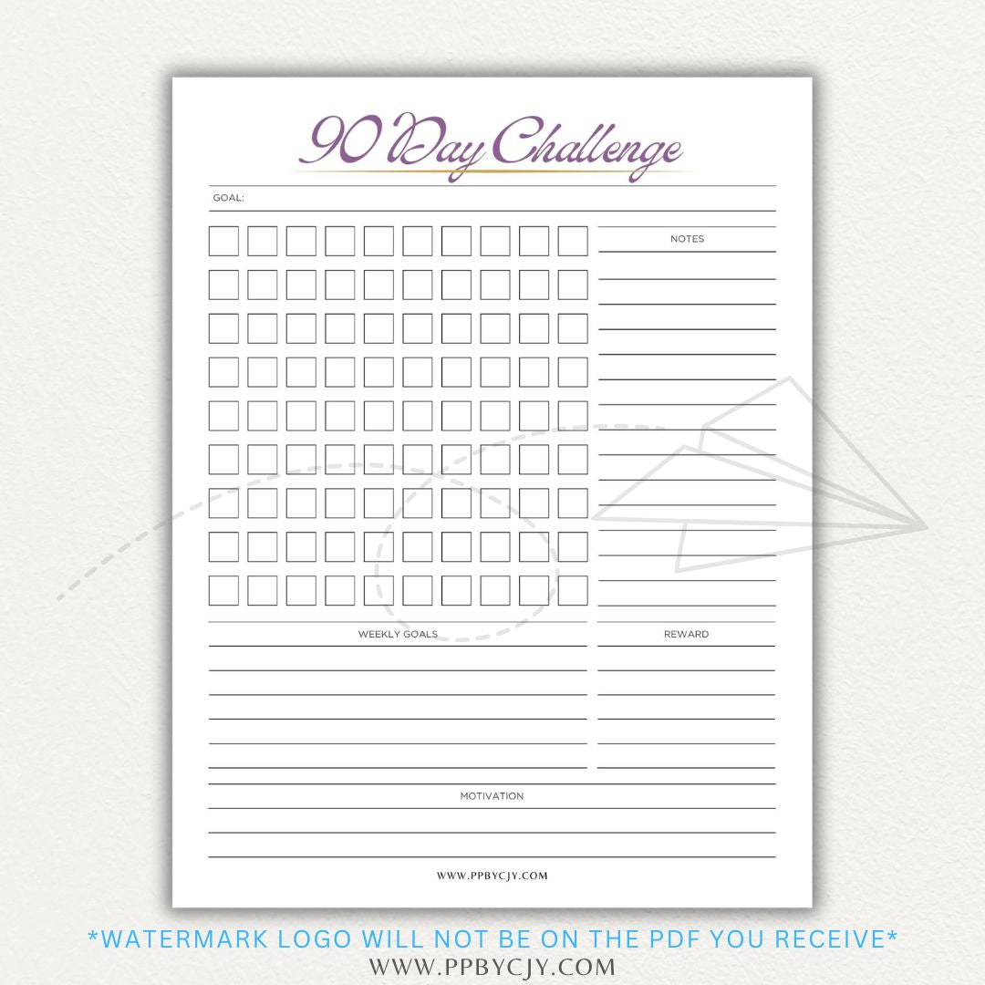 90 Day Goal Challenge Printable Template – Digital Download for Setting and Tracking Goals